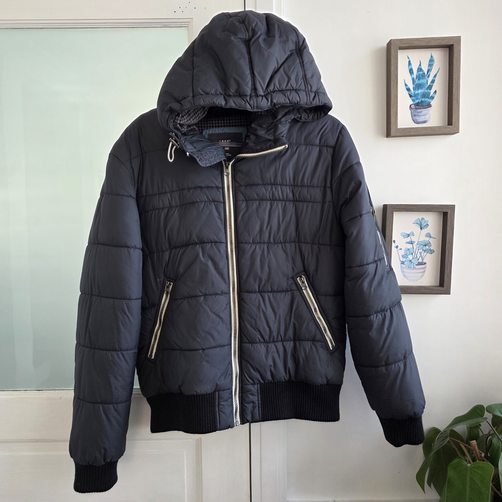 H&M Men's Dark Gray Hooded Puffer Jacket